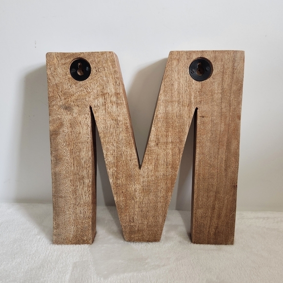 Wooden Block Letter Monogram Initial M Rustic Embossed Home Decor - Picture 5 of 6